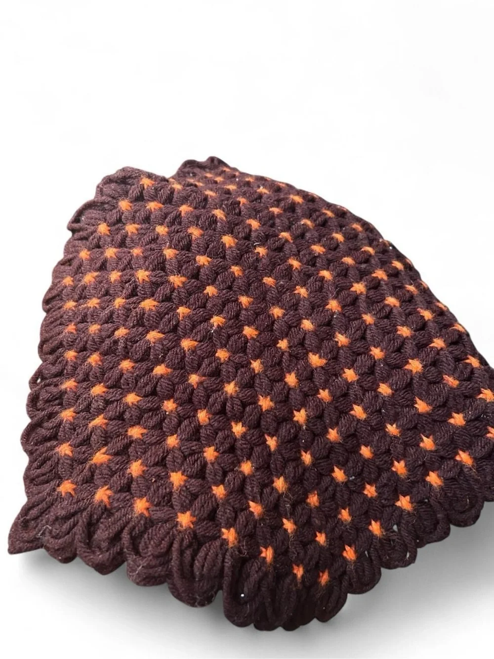 Vintage Handmade Crochet Hexagon Brown Orange Spooky Halloween Place Mats Set 4